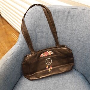 Women's Black Leather Dreamcatcher Shoulder Bag